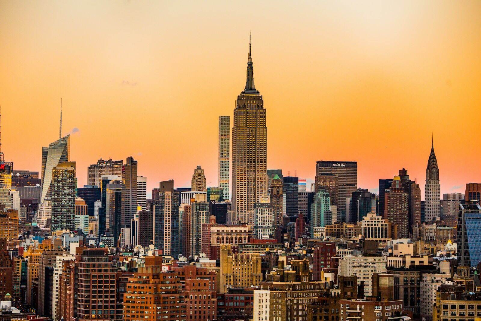The Manhattan skyline at sunset
